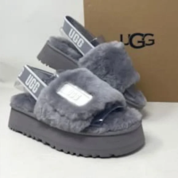 UGG Women's DISCO Slides Gray White Women's Size 1112258 SAMT - Picture 1 of 11
